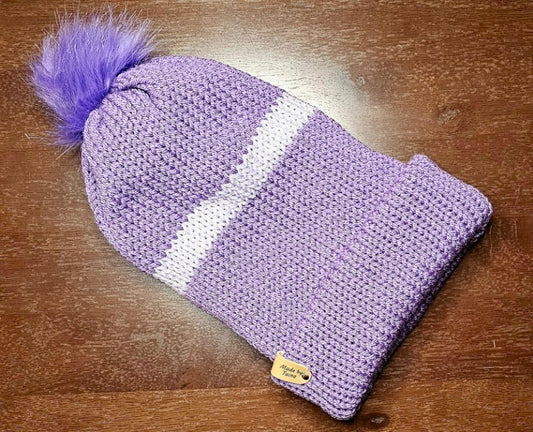 Adult beanies with a brim and pom pom